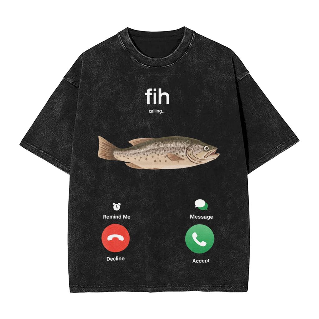 Cahfih Funny Catfish Fih Meme Washed T Shirt Man Y2k Basic Cotton T Shirts Summer Oneck Harajuku Tees Loose Oversized Clothing
