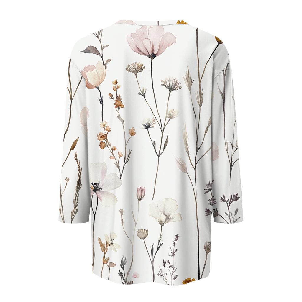 Ladies' Fashionable Casual Seven Quarter Sleeve Fashionable Printed Pullover Top