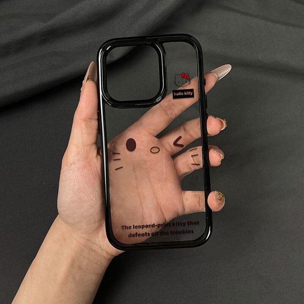 

Black Frame Kitty Head Case for iPhone 17 Pro Max, 16, 15 Pro, 14/13 Pro - Cartoon Design iPhone 16 Pro