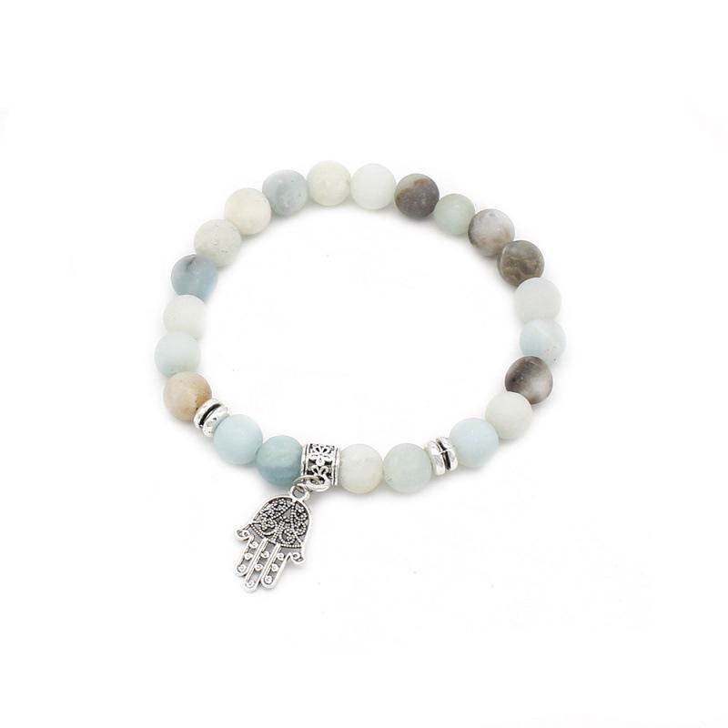 European-American Frosted Stone Bead Bracelet with Religious Palm Pendant