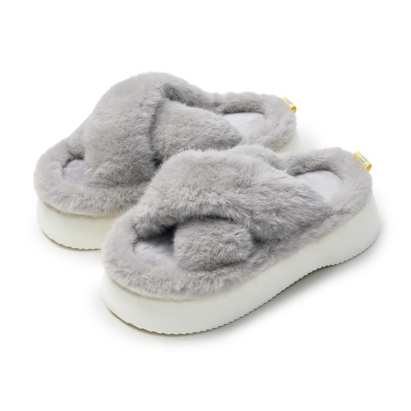 Excellent thick-soled fluffy slippers for women's outer wear spring and summer new cross-white fluffy morning robe slippers
