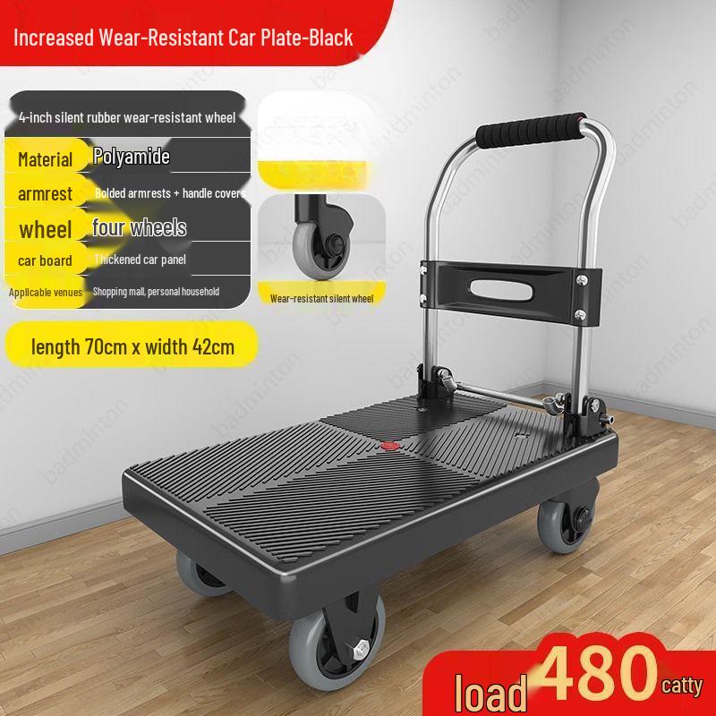 Compact Folding Silent Trolley: 4-Wheel Cart for Cargo, Household Moving, and Handling.