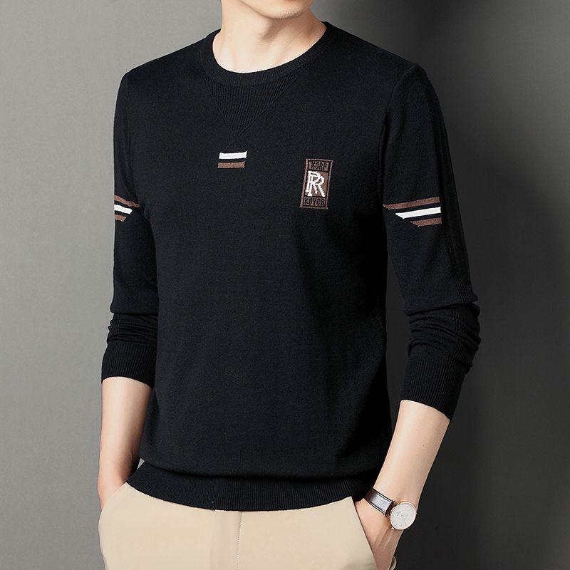Autumn Men's Knitted Men's Round Neck Long-sleeved T-shirt Middle-aged Men's Sweater Spring Autumn Thin Bottoming Top
