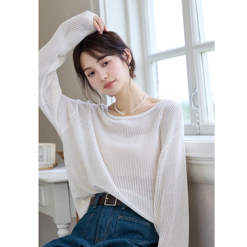 ITISF4 Women's Spring Loose Knit Round Neck Top