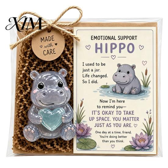 Emotional Support Animal Glass Gift, Cute Recycled Pocket Hug Turtle/Bird/Frog Gift Keepsake with Encouragement Card, Comfort for Friends, Coworkers,