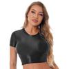 Women Crop Top Tee Short Sleeve Round Neck Slim Fit Solid Color Sportswear Yoga Running Shirt