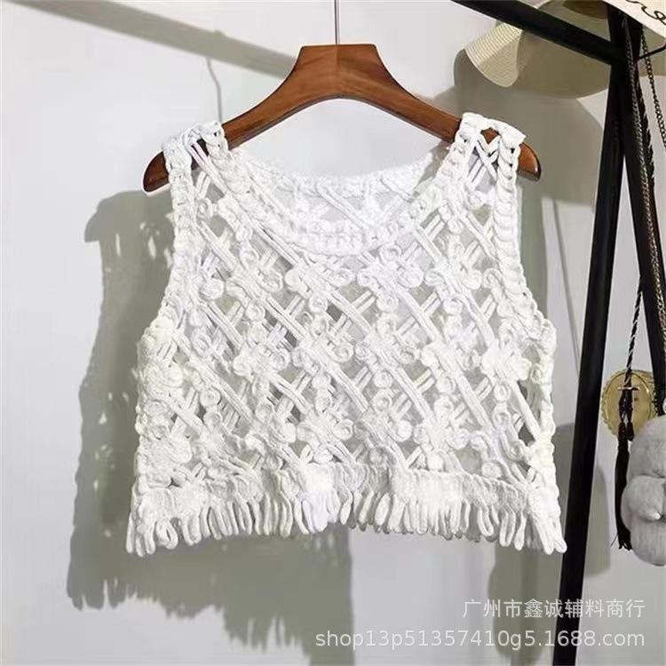 Summer Spice Girl Design Sense Crochet Hollow Suspender Women's Knitted Vest Vest Outside Sleeveless Blouse Top