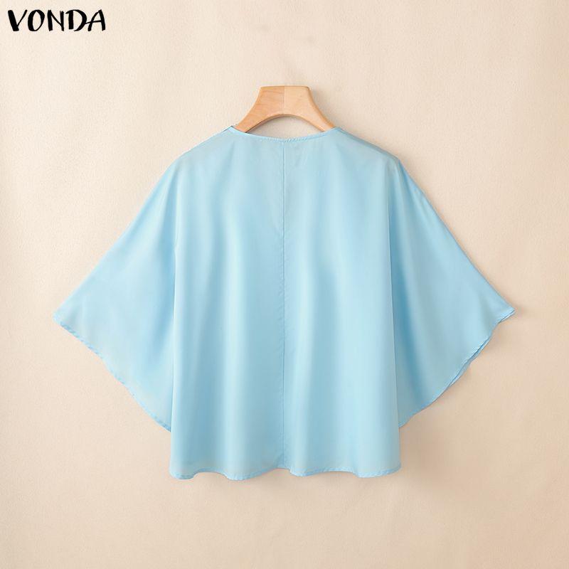 VONDA Summer Women V Neck 3/4 Batwing Sleeve Lace Crochet Casual Loose Blouse