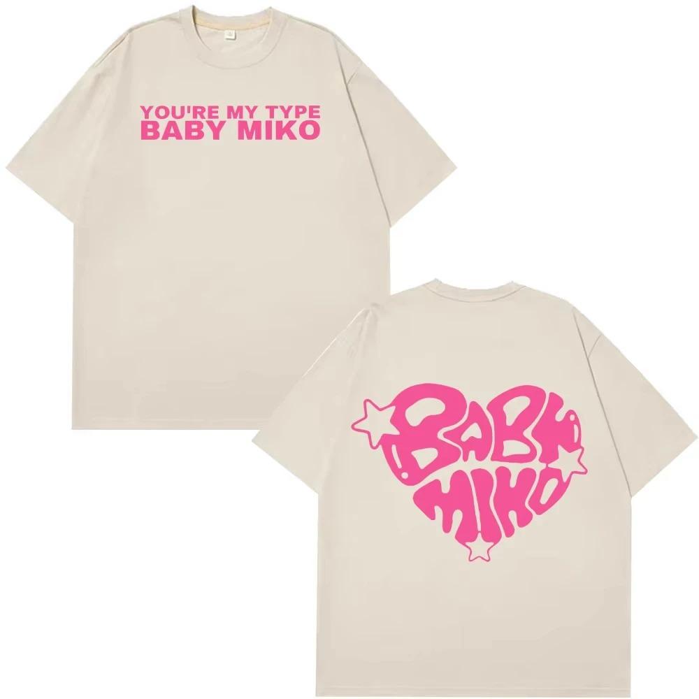 

Baby Miko You re My Type Double-Sided T-Shirt Pink Heart Logo Black Cotton Oversized Streetwear Unisex Tee 4XL