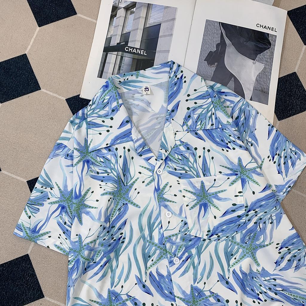 Strapping Rural Plant Floral Print Cuban Collar Short Sleeve Printed Shirt Men's Hawaiian Japanese-Style Retro Hong Kong Style Casual Top