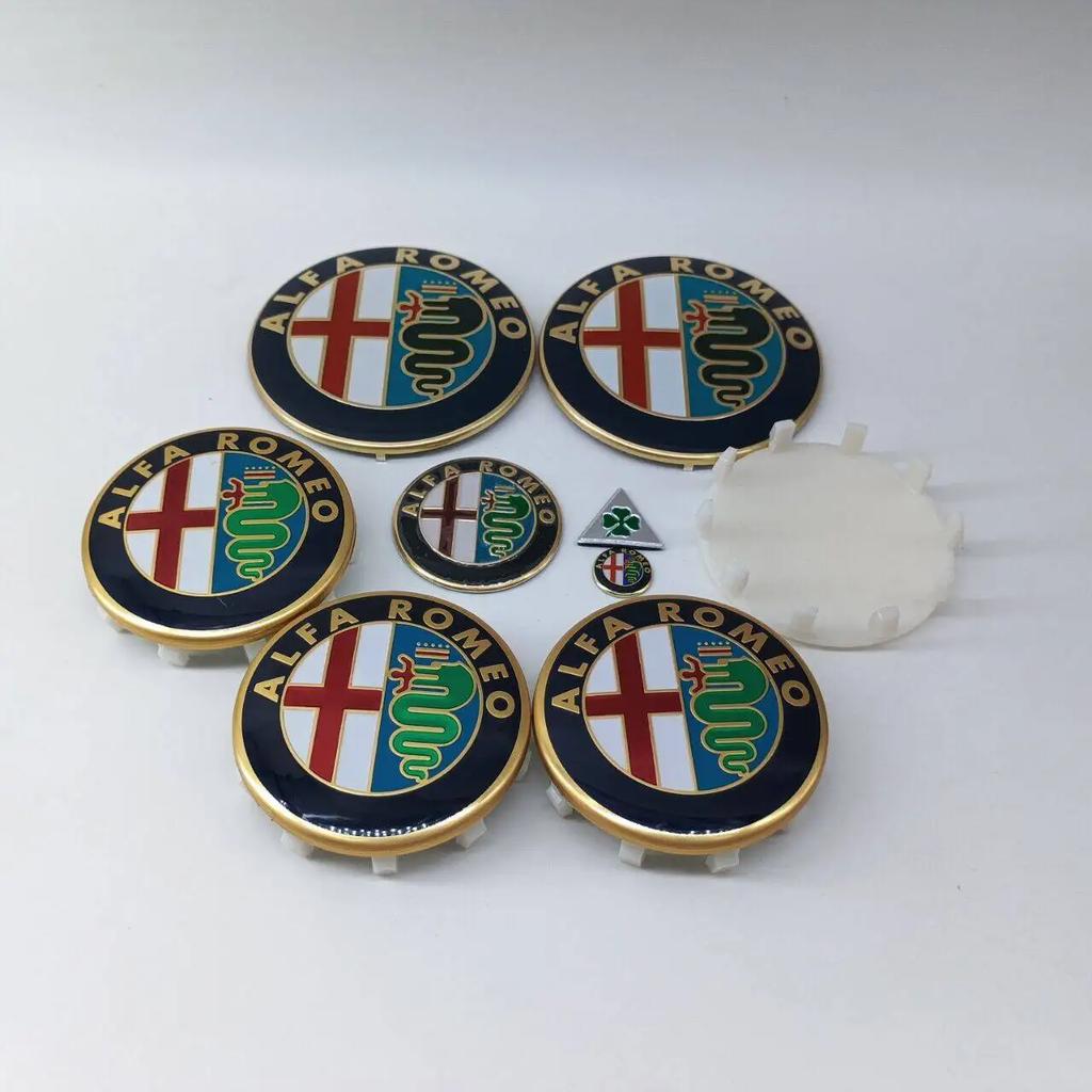 phngj8 1Sets 9pcs 60mm 10pin Wheel Hub Cover cap key stickers 40mm Steering wheel stickers 74mm Front rear emblem forAlfa Romeo 159 166