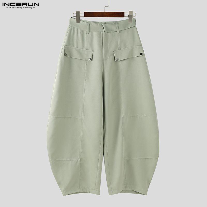 INCERUN Men Zip-up Waist Casual Baggy Drop-crotch Pants Long Trousers