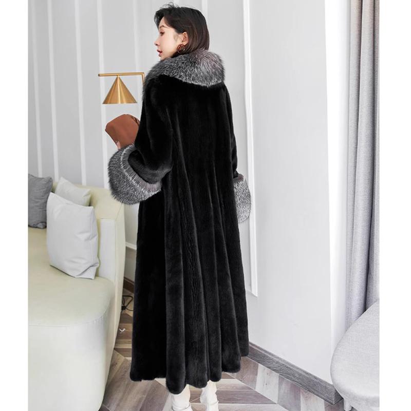 Women's Faux Fox Collar Long Velvet Mink Coat Women's Mink Fur Coat Casual Warmth