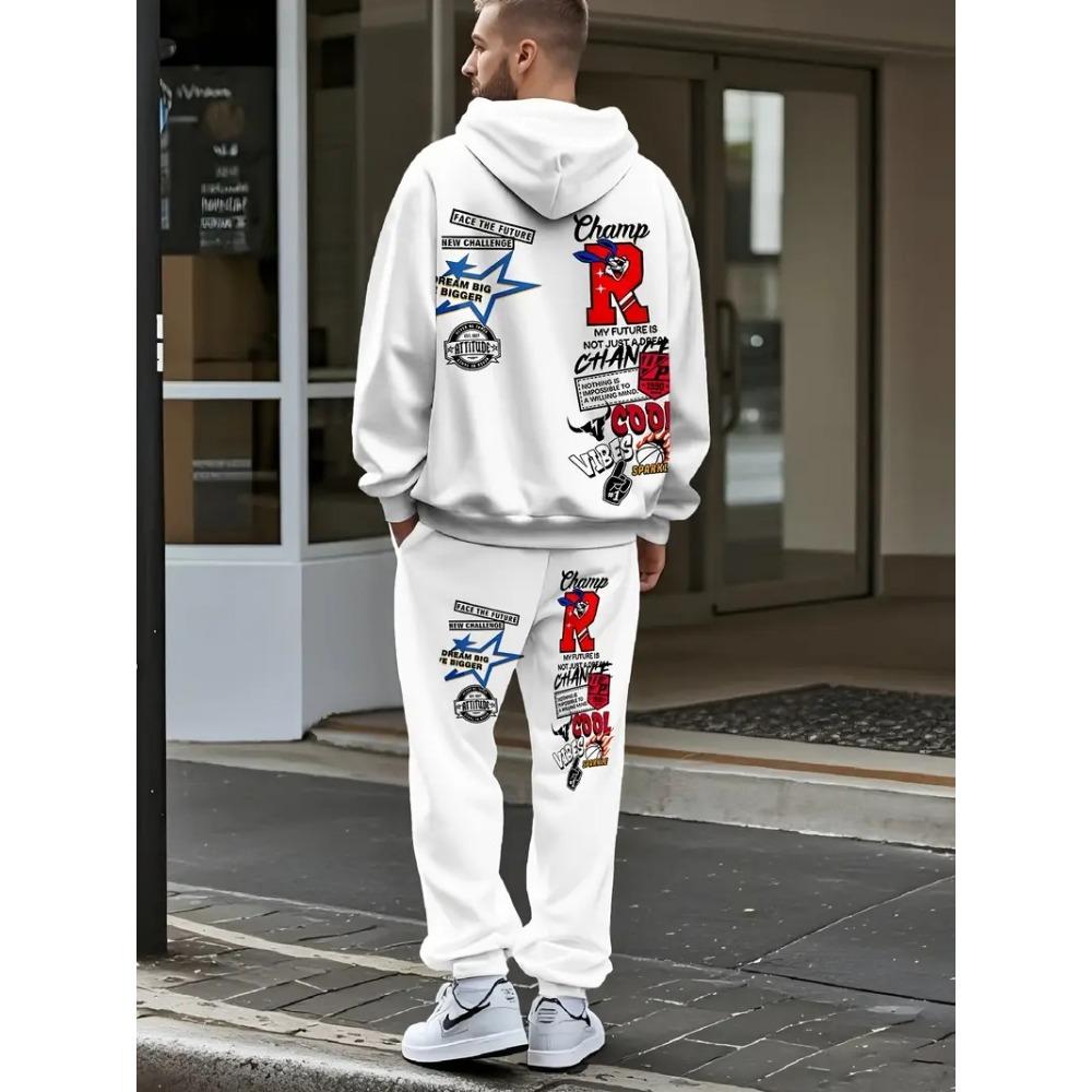 Das Neue Herren-Kapuzenpullover-Set für Frühling und Herbst zeichnet sich durch einen lässigen, modischen und bequemen 3D-Buchstabenmuster-Druck aus