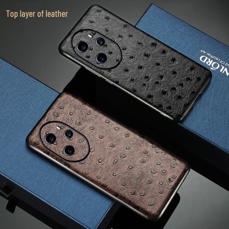 Genuine Leather Protective Cover for Honor 50 with Ostrich Pattern, Cowhide, All-inclusive Design