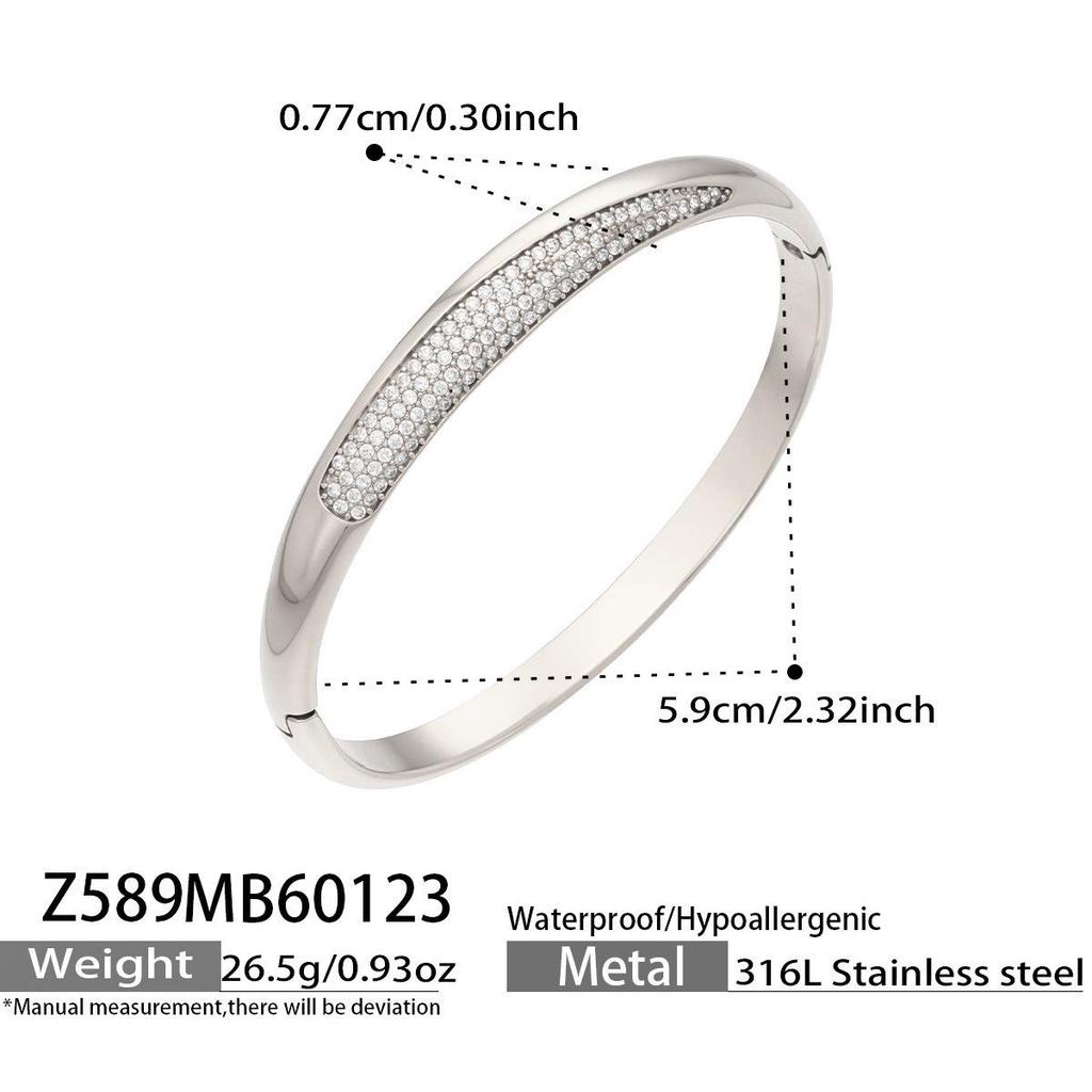 Stainless Steel Zircon Diamond Buckle Bracelet - Versatile European-American Light Luxury Fashion Accessory