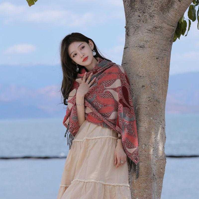 Bohemian Cloak Xizang Yunnan Thickened Scarf Women's Retro National Style With Over Cape
