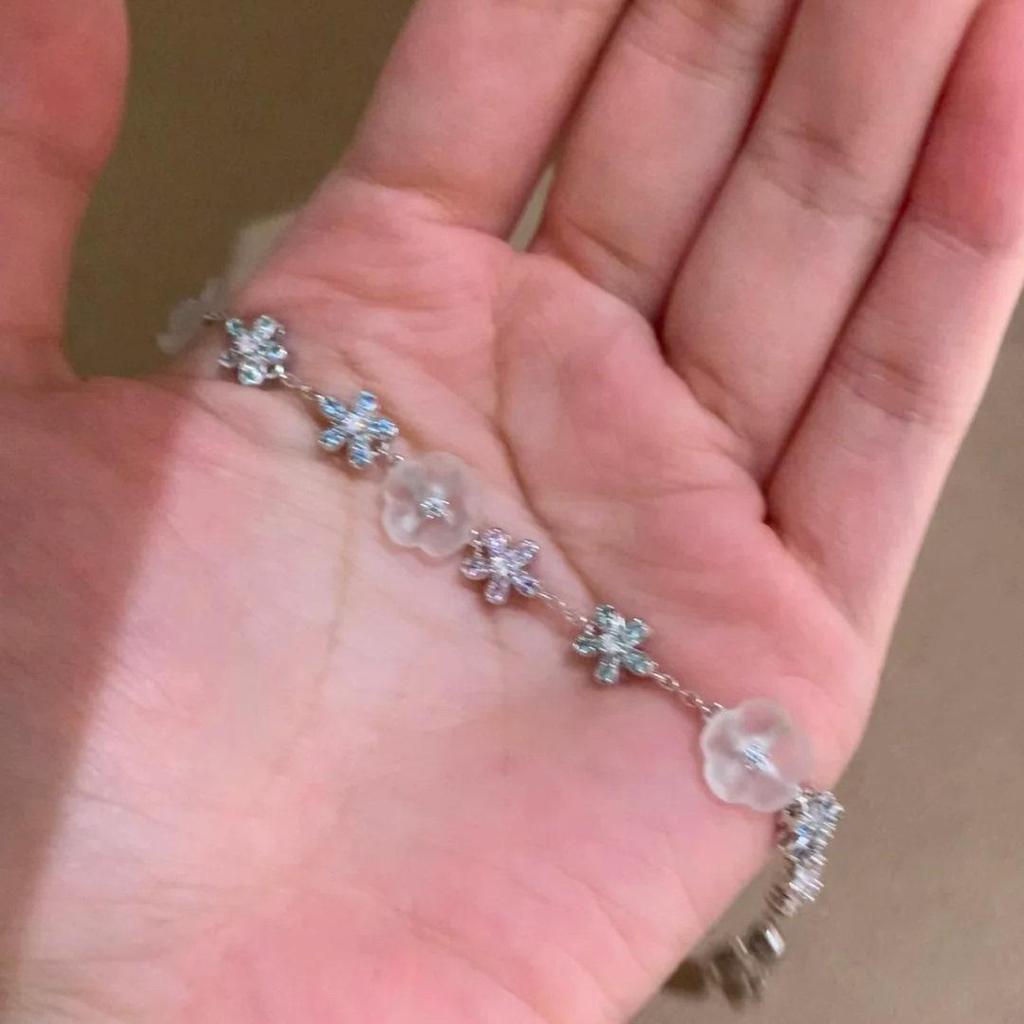 "Qian Hua Zhan Tian" Small Zirconia Flower Bracelet - Silver Luxury Korean Style Women's Jewelry