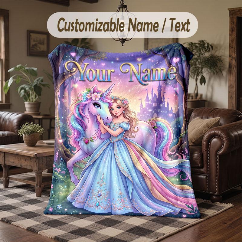 Couverture Jetée Thème Licorne Nom Personnalisé Texte Personnalisé Couverture Douce Confortable pour Maison Canapé Lit