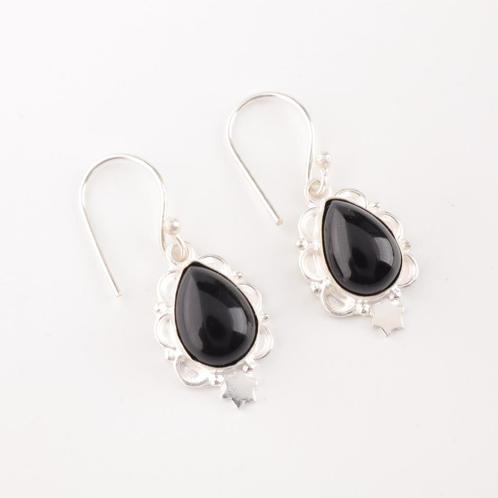 Genuine Black Tourmaline Gemstone 925 Sterling Silver Handmade Dangle Earrings EE-163-31