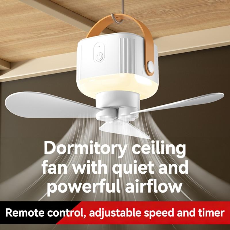 Remote Control USB Mini Ceiling Fan With LED Light 3 Speed Portable Hanging Fan For Camping Tent Outdoor Emergency