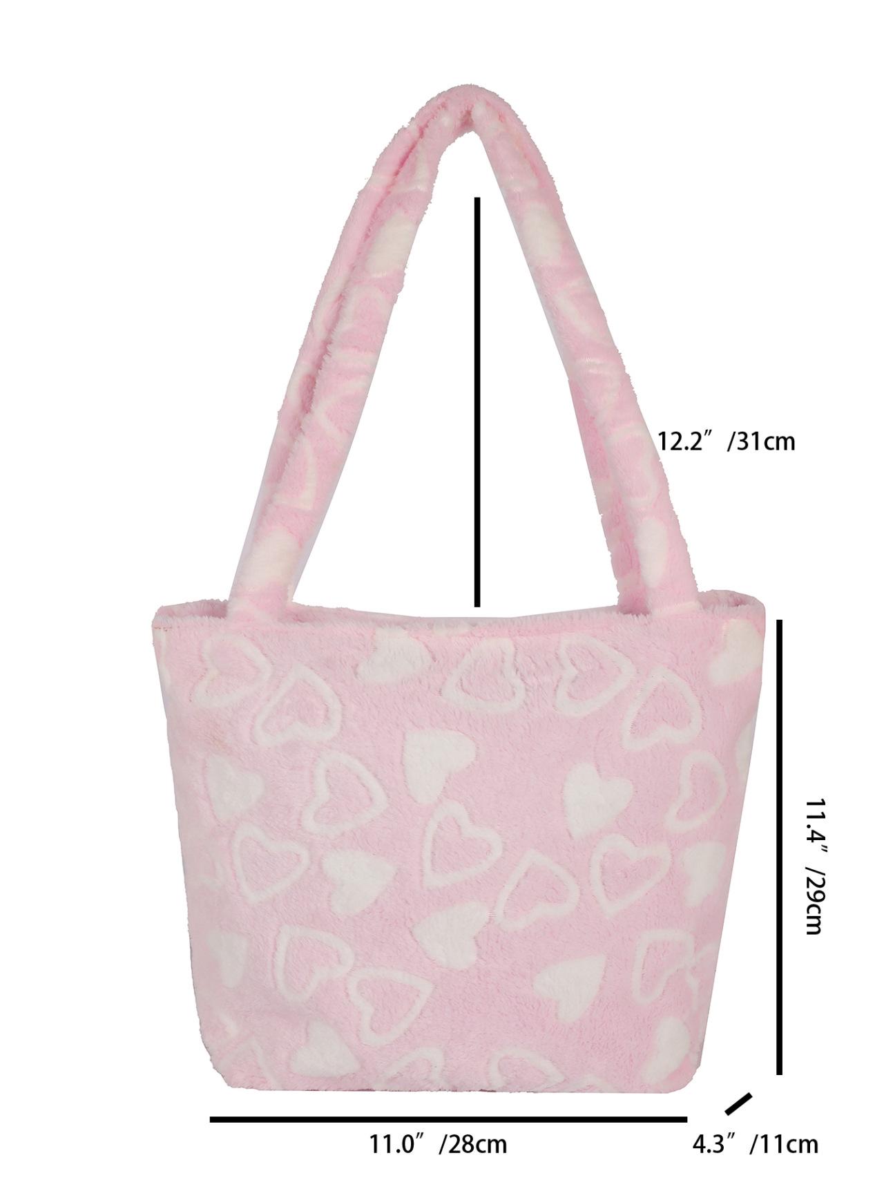 

Velvet Heart Print Large Capacity Shoulder Tote Bag for Women розовый