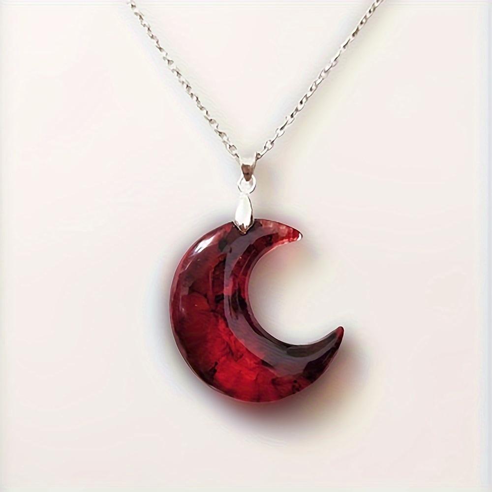 

[Creative Moon-Shaped Necklace] Synthetic Moon-Shaped Pendant Necklace | for Party, Evening Wear, Daily Outfits, and Holiday Gifts красный