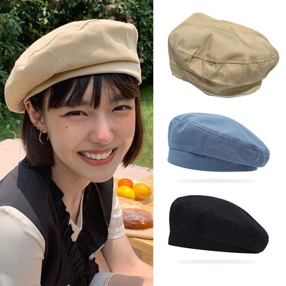 Sweet Solid Color Berets Japanese Style Retro Painter Cap Fashion Cotton Berets Hat Female