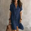 Loose Fit Button Down Shirt Dress Short Sleeve Casual Collar Design Lightweight Fabric Knee Length