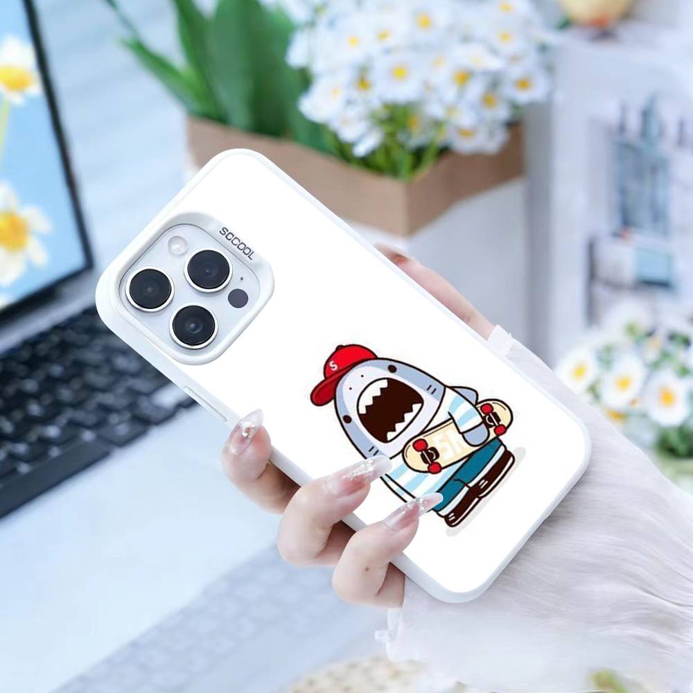 D-Cute Shark Phone Case For IPhone 16 17 15 14 12 13 Pro Max Black Color Shockproof Cover