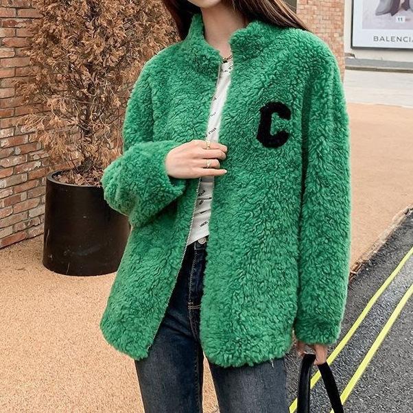Autumn and winter casual wear double-sided coral fleece cardigan jacket fleece thickened stand-up collar loungewear embroidered sweater women