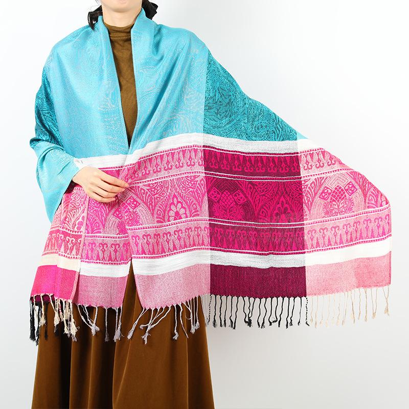 New shawl stripes contrasting colors autumn and winter fashion fringed women's scarf light luxury large size shawl