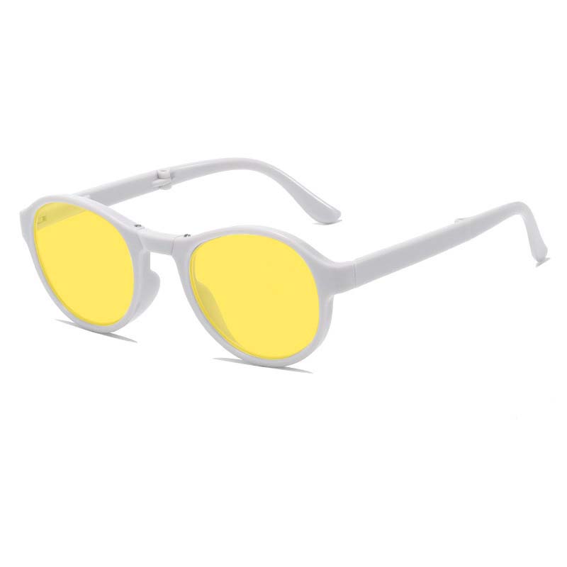 Foldable Night Vision Glasses with Box for Men Women Round Ultralight Blue Light Blocking Eye Protection Eyewear for Driving