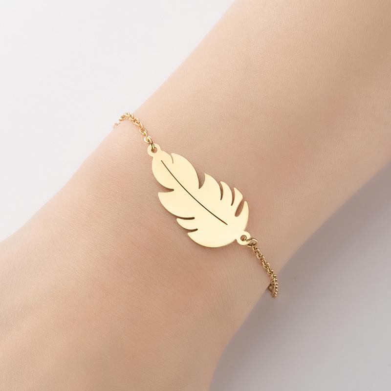 Korean Style Feather Pendant Bracelet for Women - Fashion Hip Hop Leaf Design