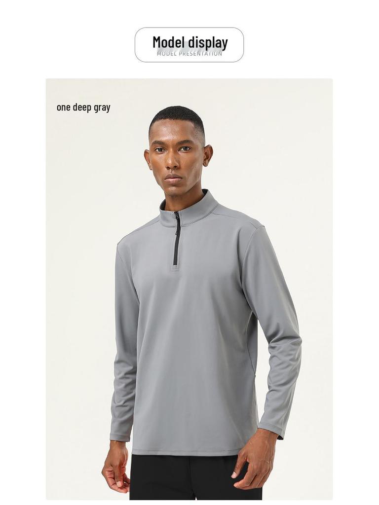 Men’s High-Elastic Long-Sleeve Zipper Henley for Autumn/Winter Running and Fitness