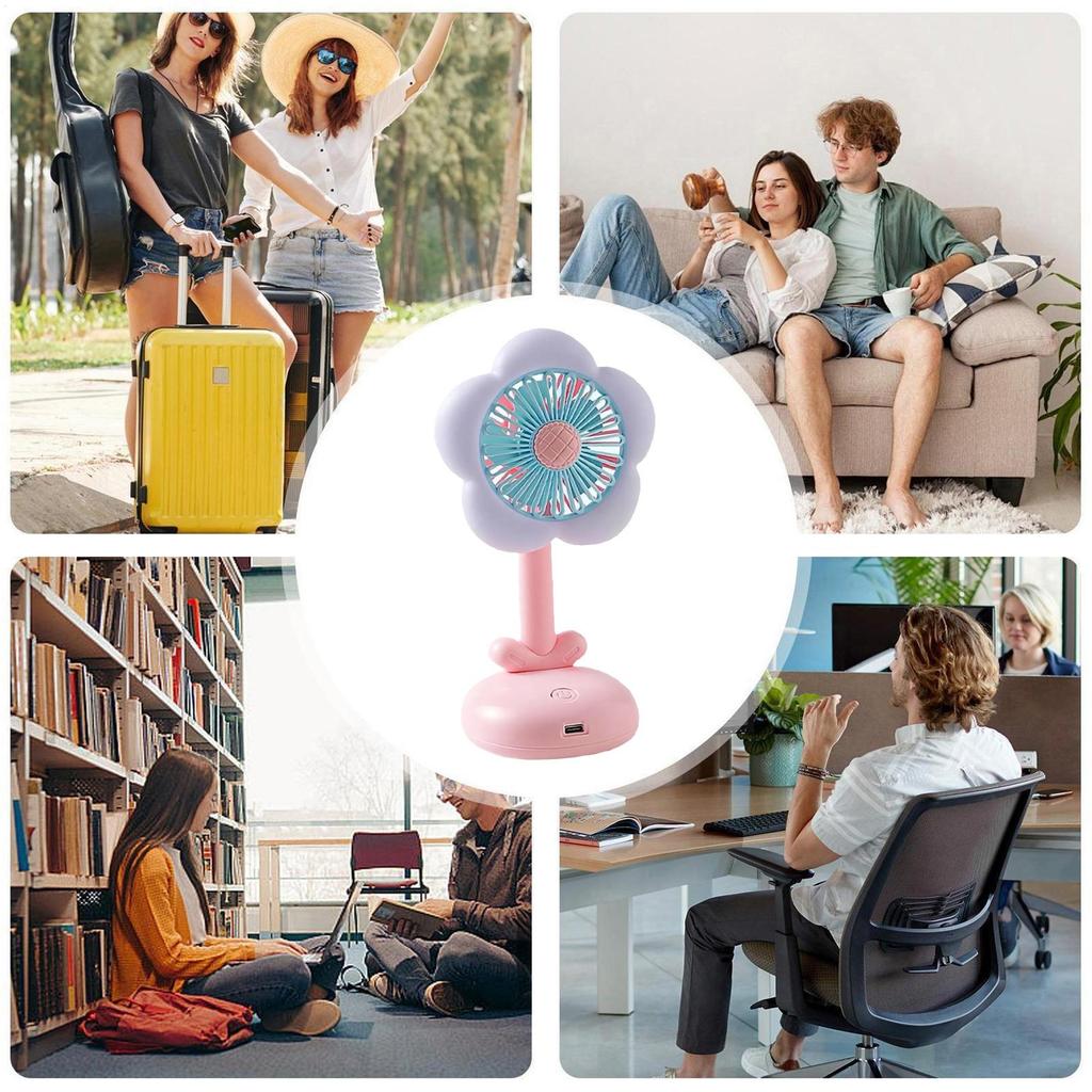 Desk Fans Small Quiet Flower Small Fans For Bedroom Cooling Air Circulator With Night Light & 2-Speed For Girls Women Travel