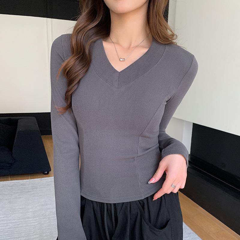 Versatile Long-sleeved T-shirt Women's Early Autumn and Winter White Undershirt Slim-fitting and Thin Shoulder Top