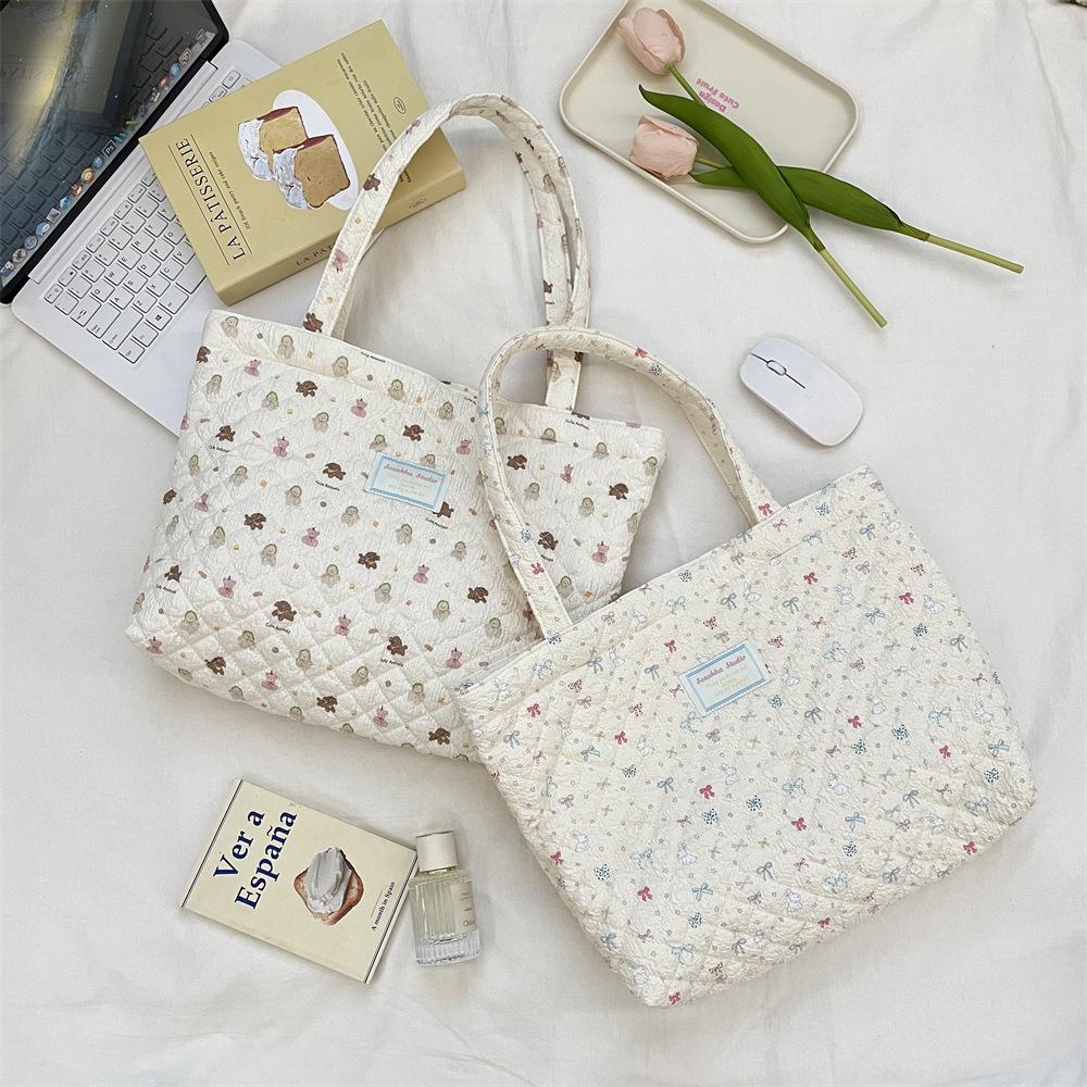 10 Cartoon Printed Quilted Quilted Cotton Bag Shoulder Cotton Bag Women's Horizontal Large-capacity Portable Canvas Bag