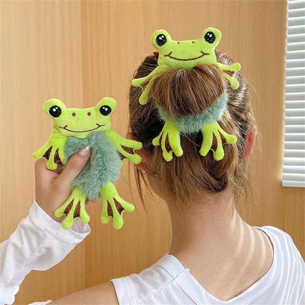 Women Faux Fur Ball Scrunchies Cute Cartoon 3D Bear Hairband Elastic Hair Rope Bands Ties Ponytail Holder Girls Hair Accessories