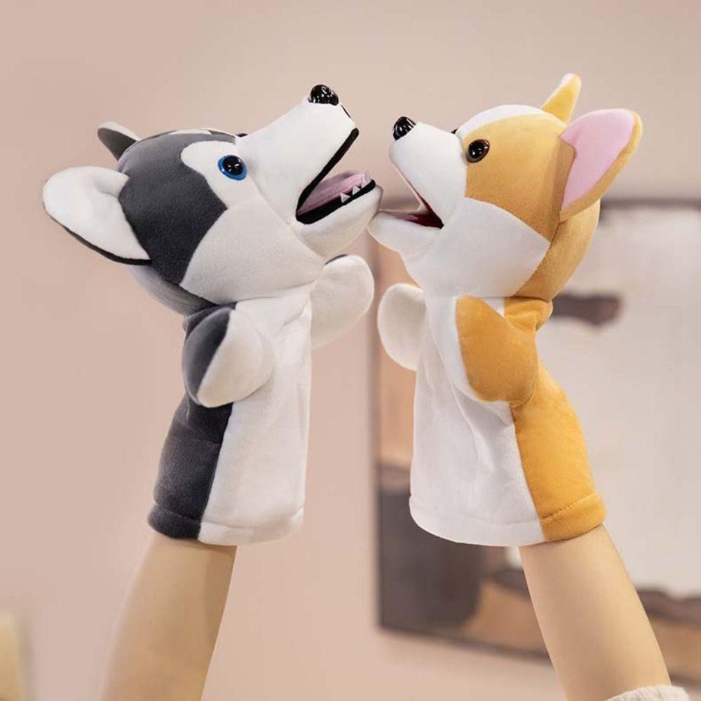 Simulation Little Yellow Dog Hand Puppet Soft Stuffed Plush Dalmatian Toys  Parent-child