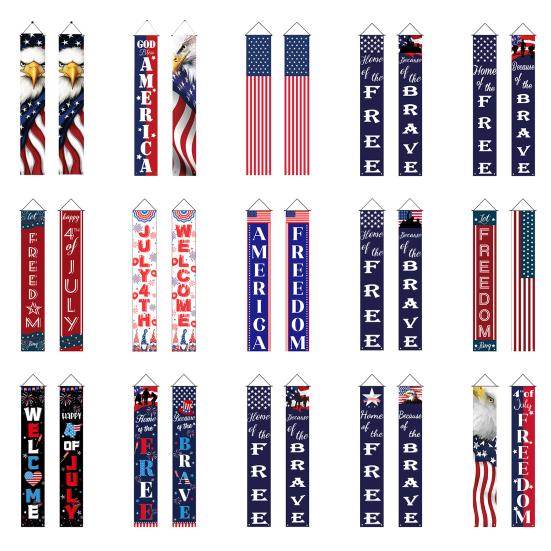 4th of July Patriotic Door Banners Outdoor Patriotic American Flag Hanging Porch