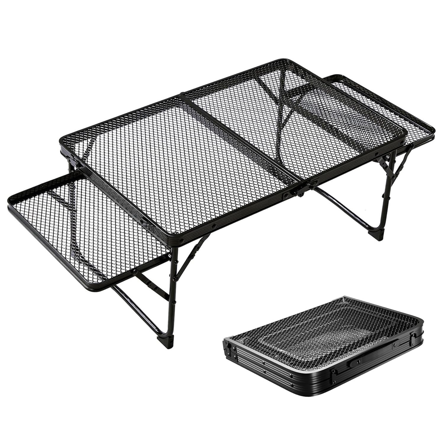 

Стол для кемпинга, сетчатый уличный стол с боковым столиком, термостойкий складной низкий стол, легкий компактный стол для барбекю, алюминиевый, грузоподъемность 50 кг, для барбекю