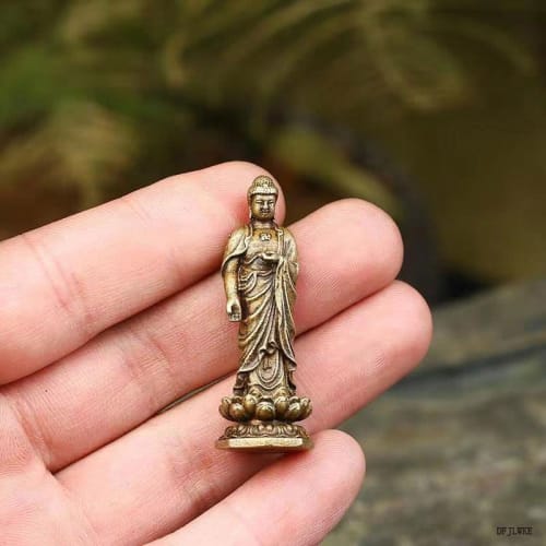 [DFJLWKE] Miniature Buddha Statue, Standing Amitabha Buddha, 46mm, Brass, Antique Finish, Amitabha (for Those Born In the Year of the Dog or Pig), Gua