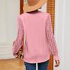 Women Autumn Spring Blouses and Shirts Lace Stitching V-neck Long Sleeve Casual Shirt Tops