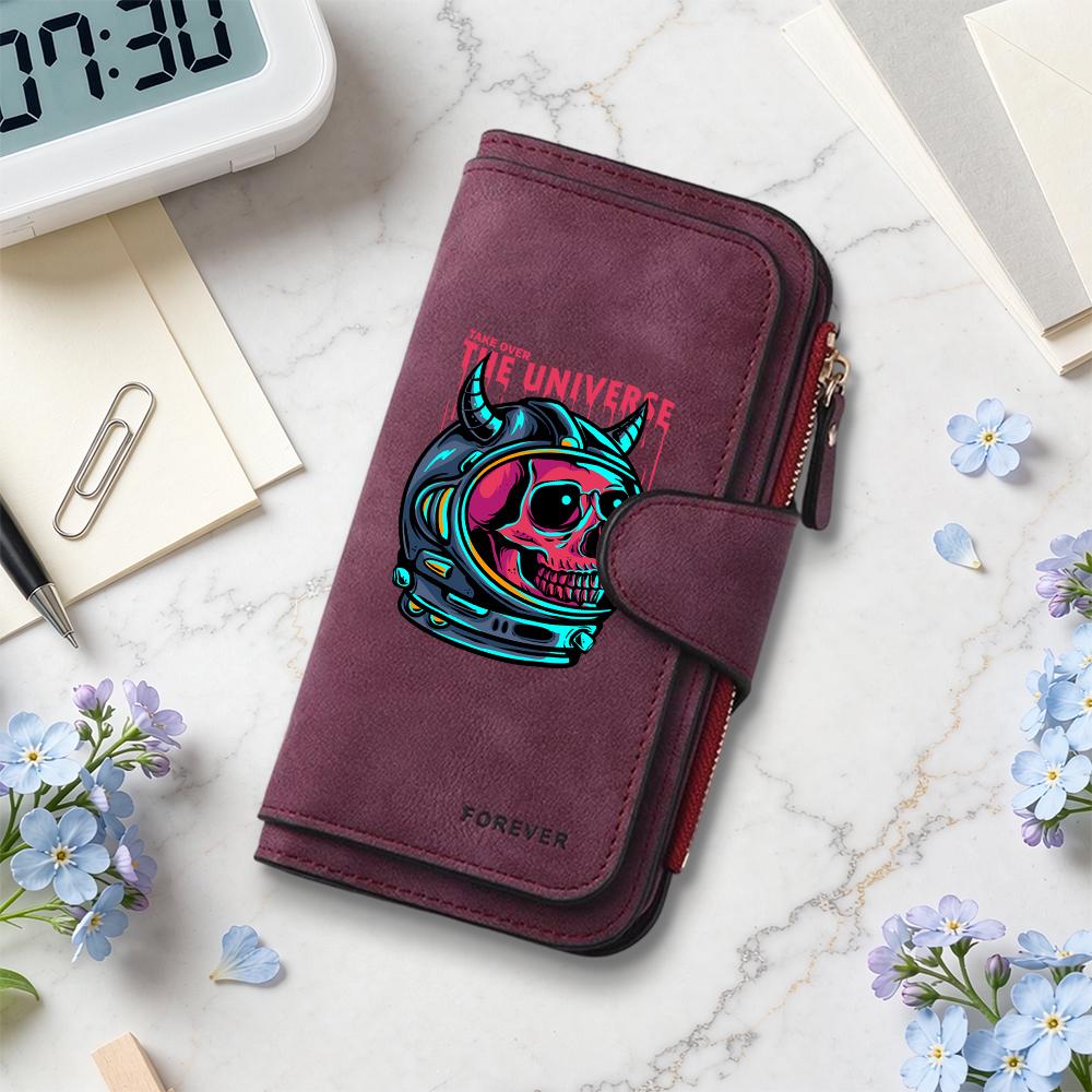 Cool Skull Astronaut Print Purse Stylish Long Wallet Fashion Portable Card Holder Dark Daily Carry Pouch