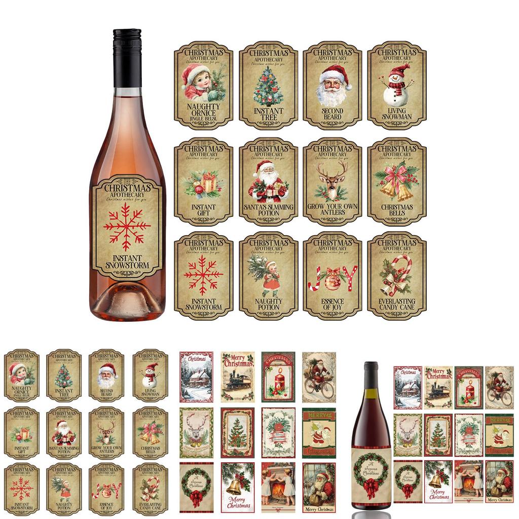 Weihnachtsdekorative Weinflaschenetiketten mit Vintage-Design für Feiertags-Partydeko