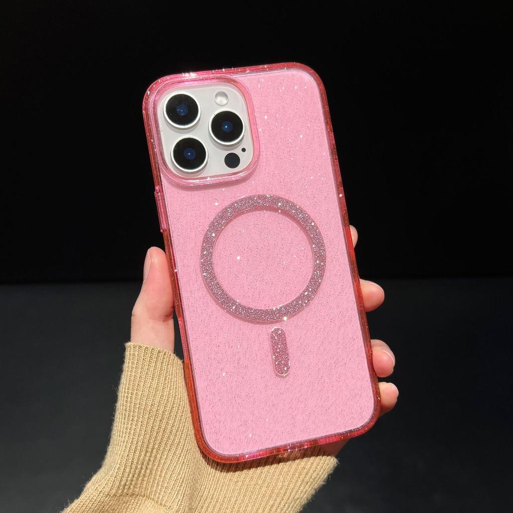Luxury transparent glitter magnetic suction suitable for Apple 15promax thickened anti-drop mobile phone case iphone13 protective case