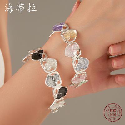 Color Painted Oil Square Geometric Elastic Bracelet, Fashionable Personalized Men's and Women's Versatile Geometric Bracelet