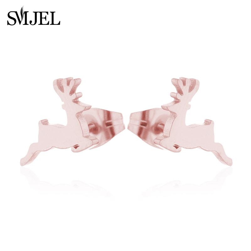 SMJEL Minimalist Silver Color Deer Horn Earrings Women Christmas Jewelry Cute Elk Antler Ear Studs Unique Tree Branch Earings