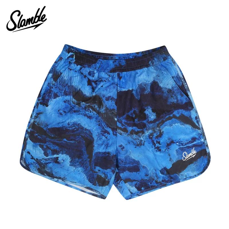 Slamble Quick-Drying Full Printed Couple Fifth Pants Basketball 2XL синий